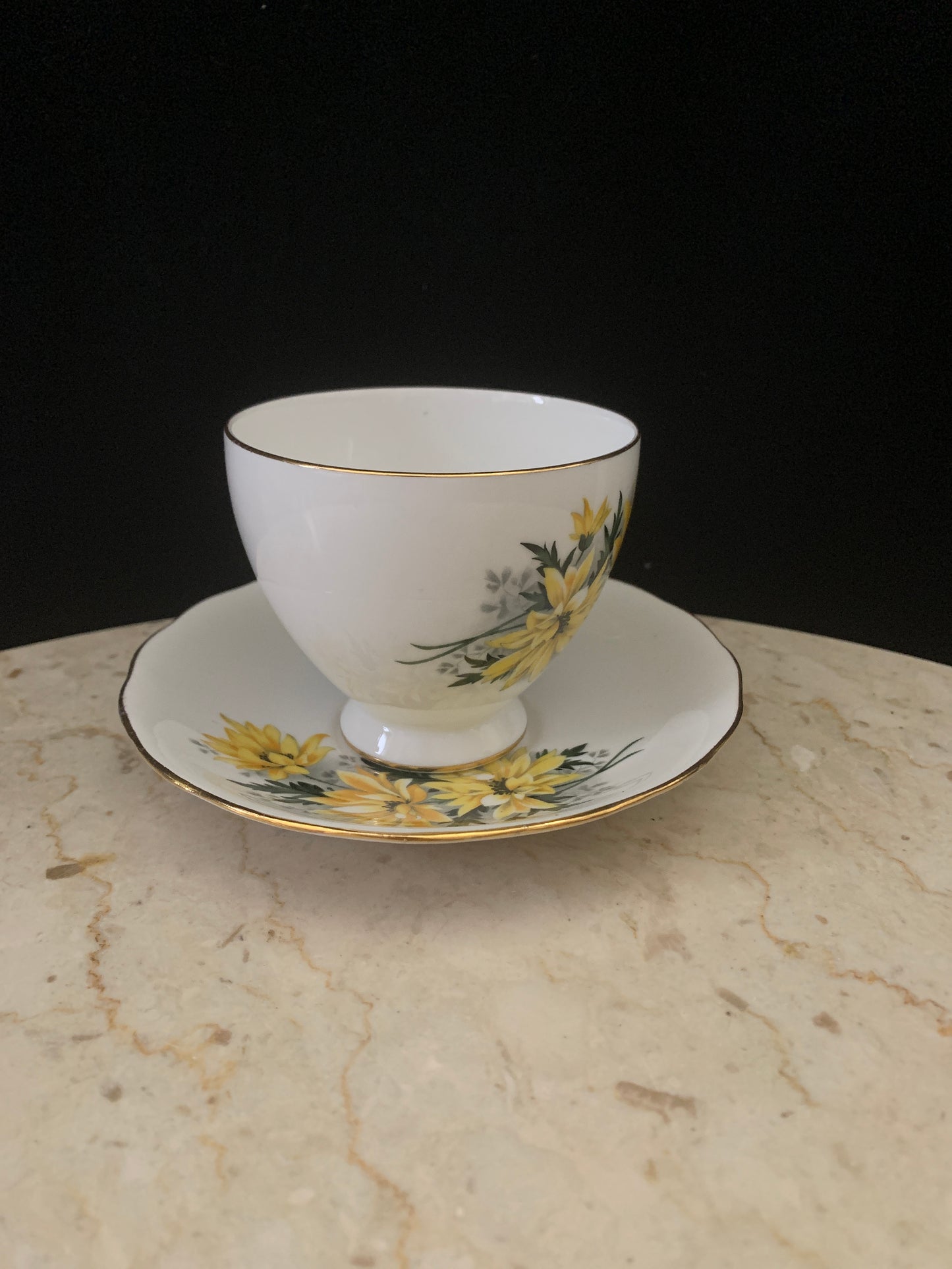 Vintage Tea Cup and Saucer with Yellow Floral Pattern