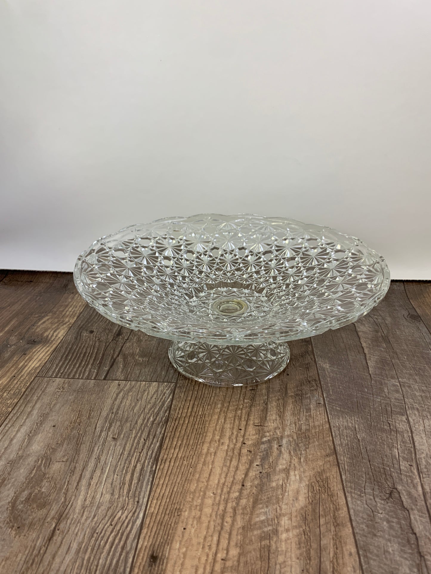 Large Fruit Bowl Vintage Low Bowl Daisy and Button Pressed Glass Footed Tray Large Pedestal Dish