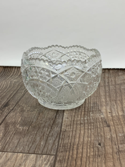 Pressed Glass Rose Bowl Wheat Sheaf Pattern Near Cut Nut Bowl