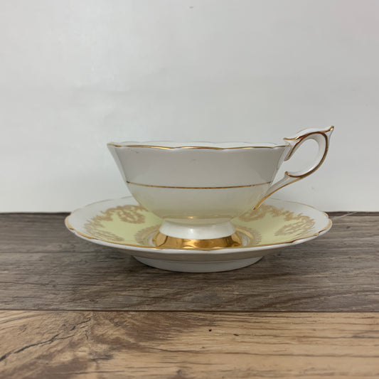 Yellow and Gold Vintage Teacup and Saucer by Royal Stafford