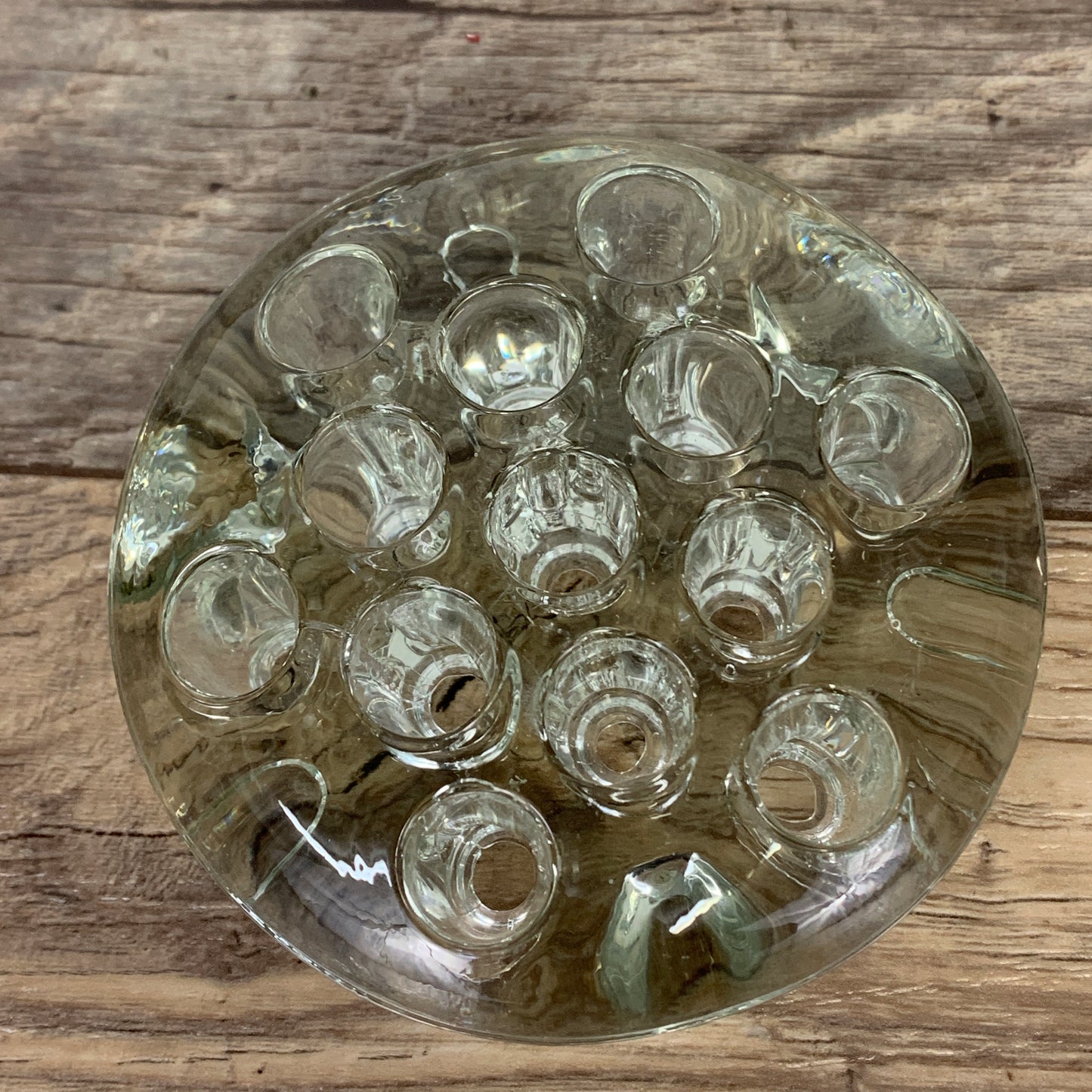 Vintage Glass Flower Frog,13 Holes 4.75" Diameter