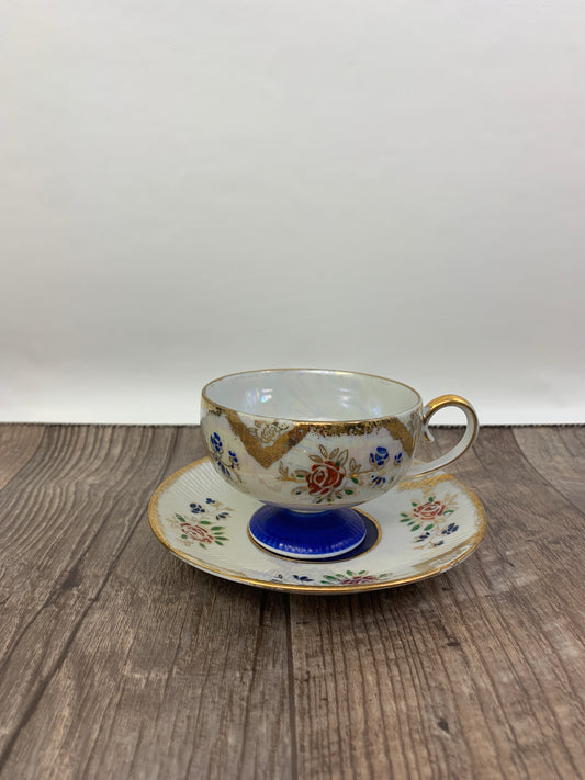 Vintage Shafford Hand Painted Teacup Blue, White and Gold