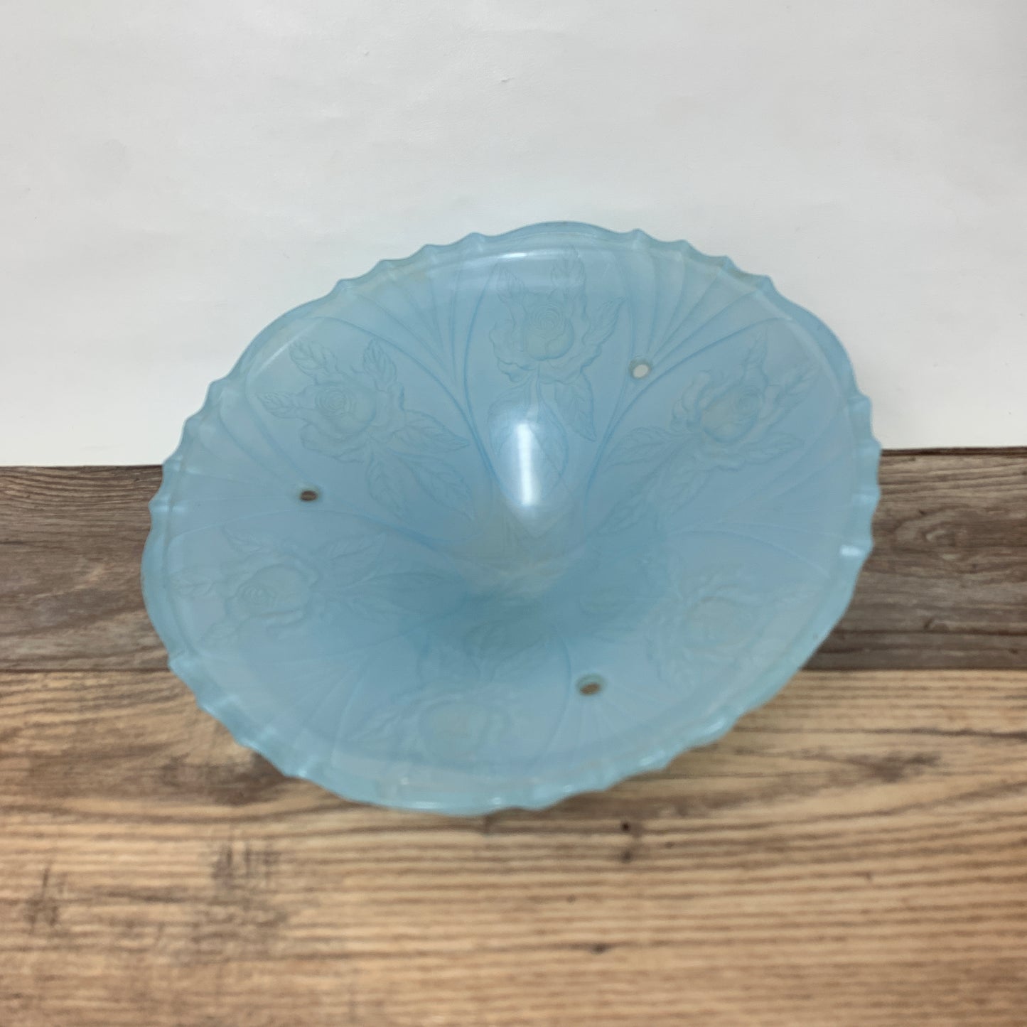 Antique Glass Lamp Shade, Blue 3 Hole Light Cover with Raised Floral Pattern