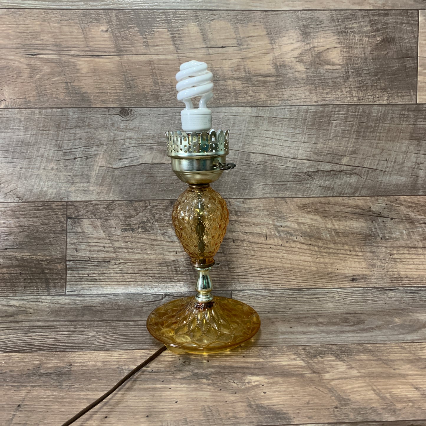 Vintage Amber Glass Lamp with Pressed Quilted Pattern