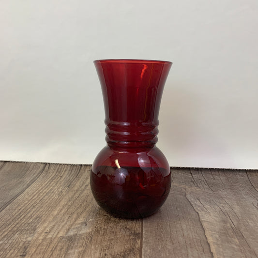 Ruby Red Pineapple Vase with Etched Design Ruby Red Glass Vase, Vintage Home Decor Small Red Vase, Vintage Housewarming Gifts