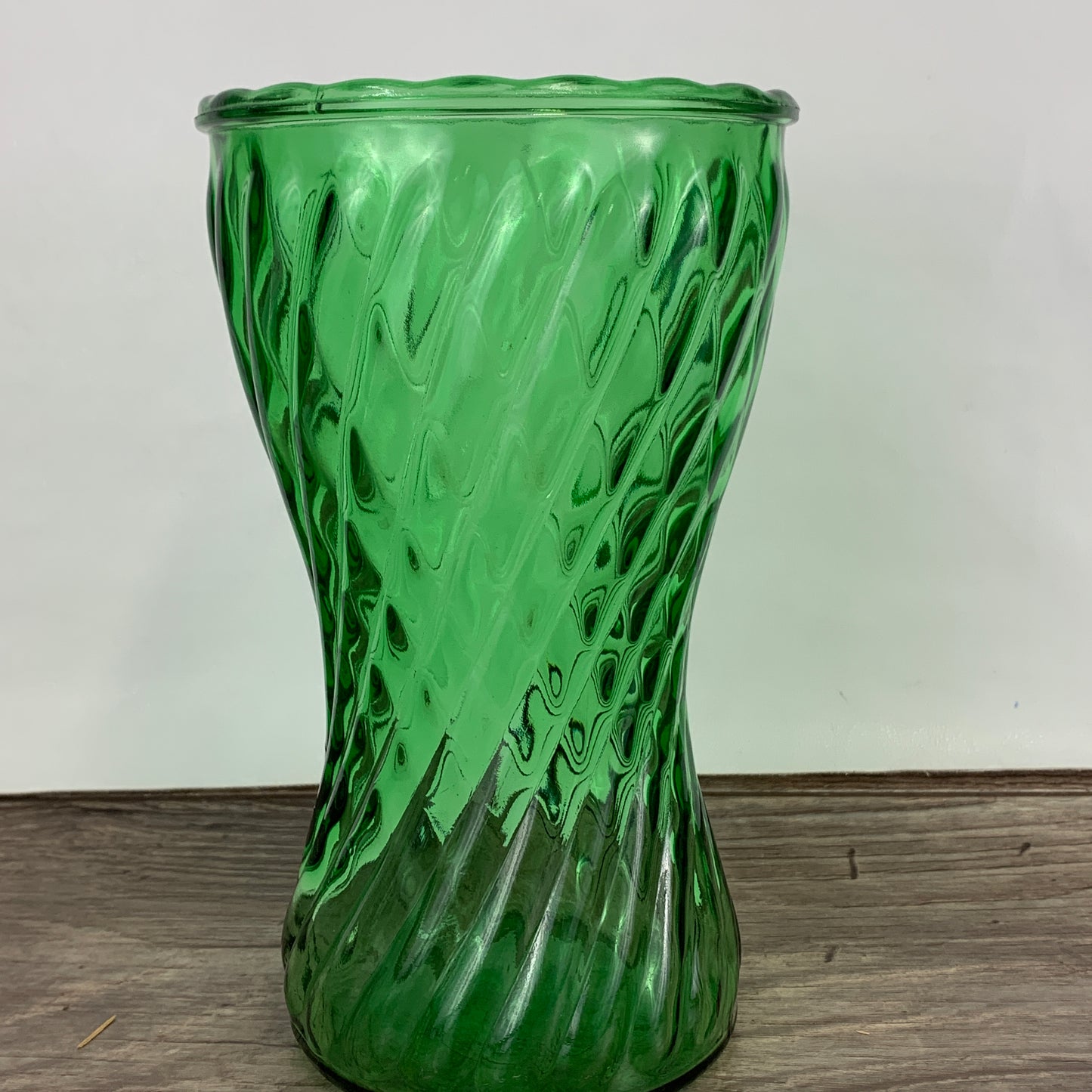 Tall Green Vintage Vase with Swirl Pattern, Large Green Vase