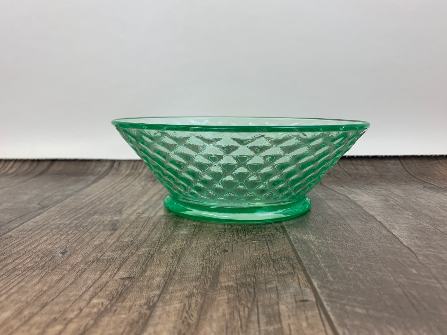 Vintage Green Depression Glass Bowl Diamond Quilted Flat Diamond Imperial Glass Company