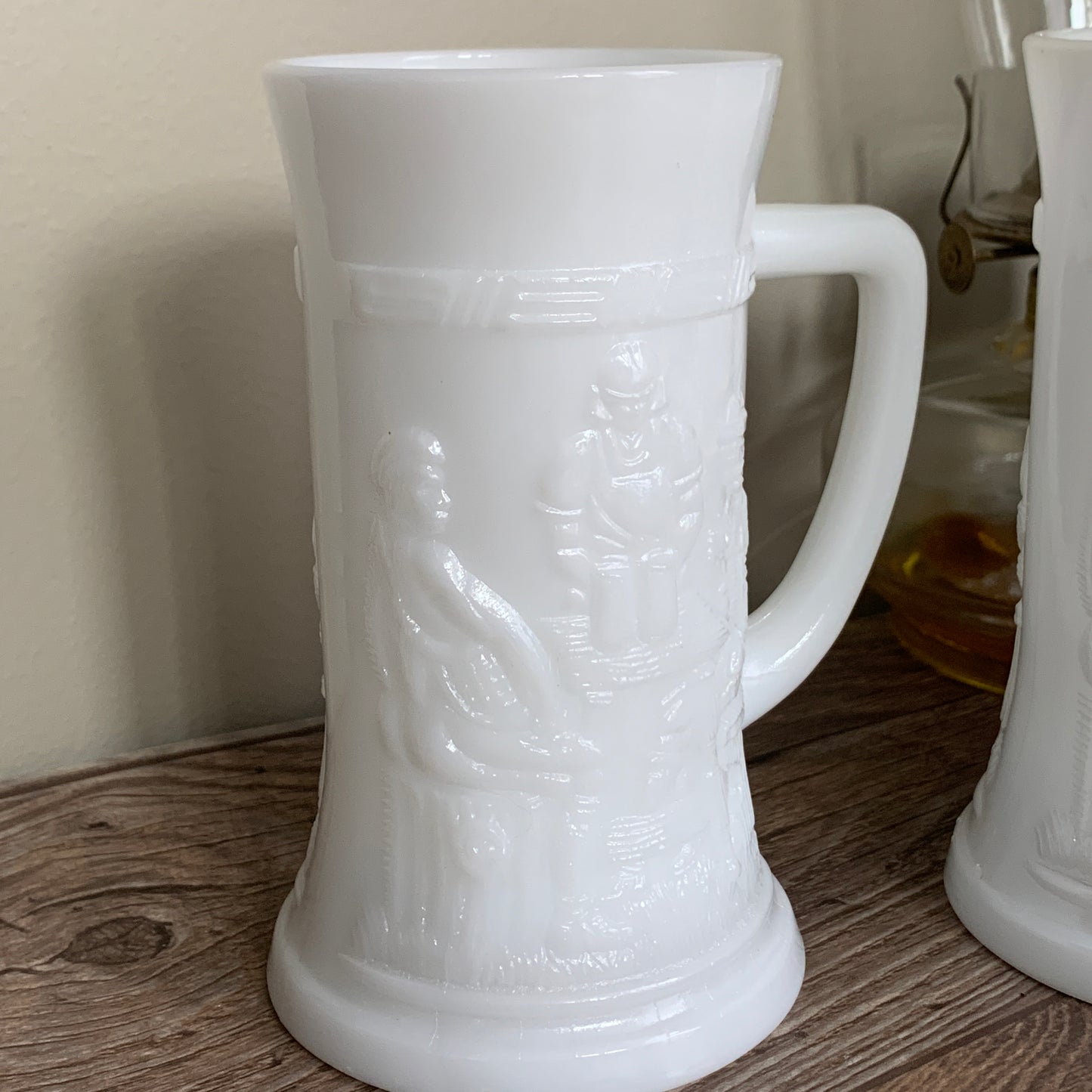 Milk Glass Stein w Raised Pattern Vintage Federal Glass Milk Glass Steins Set of 2