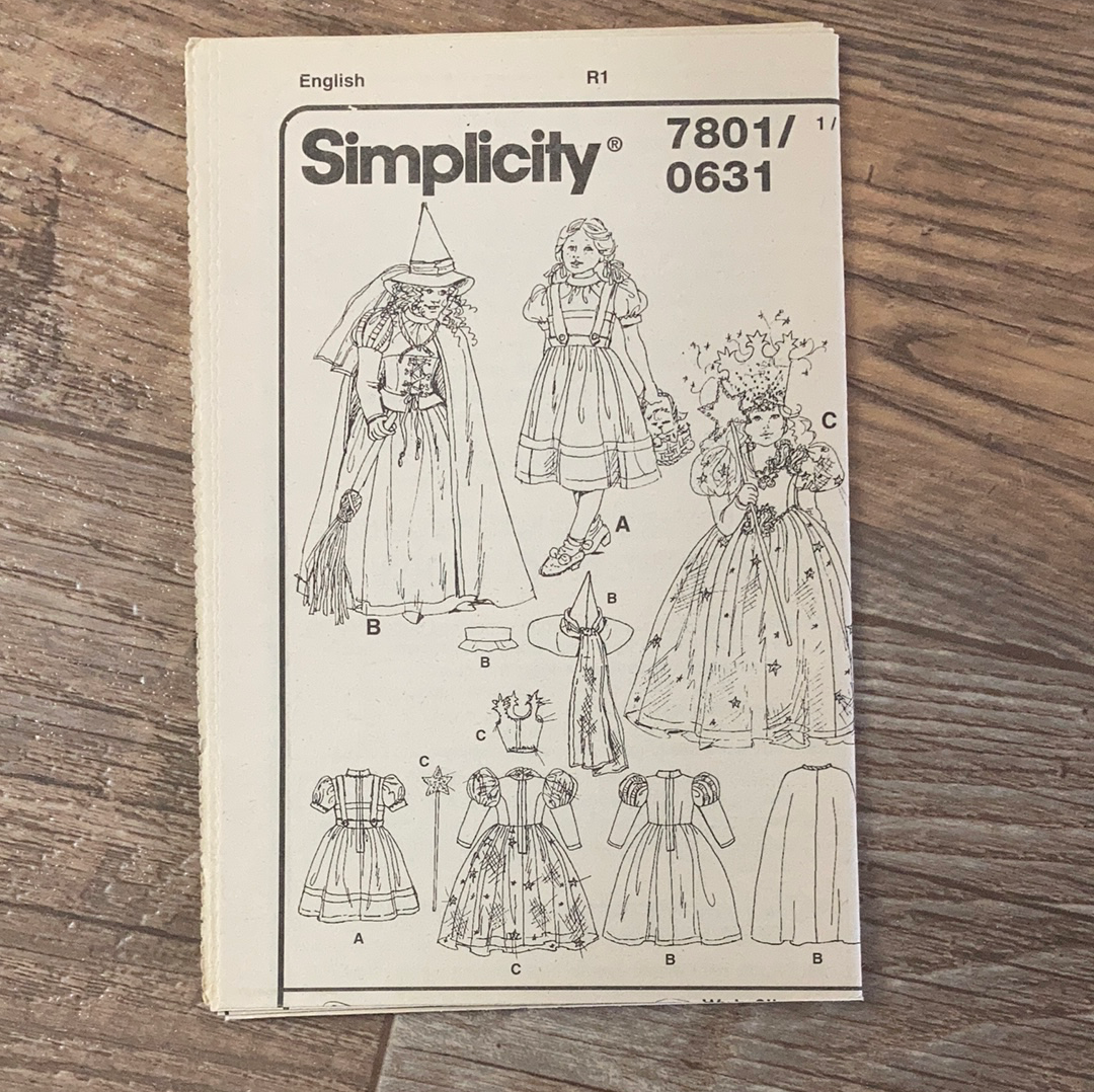 Childs Wizard of Oz Costume Sewing Pattern Size 3 to 8 Simplicity 7801