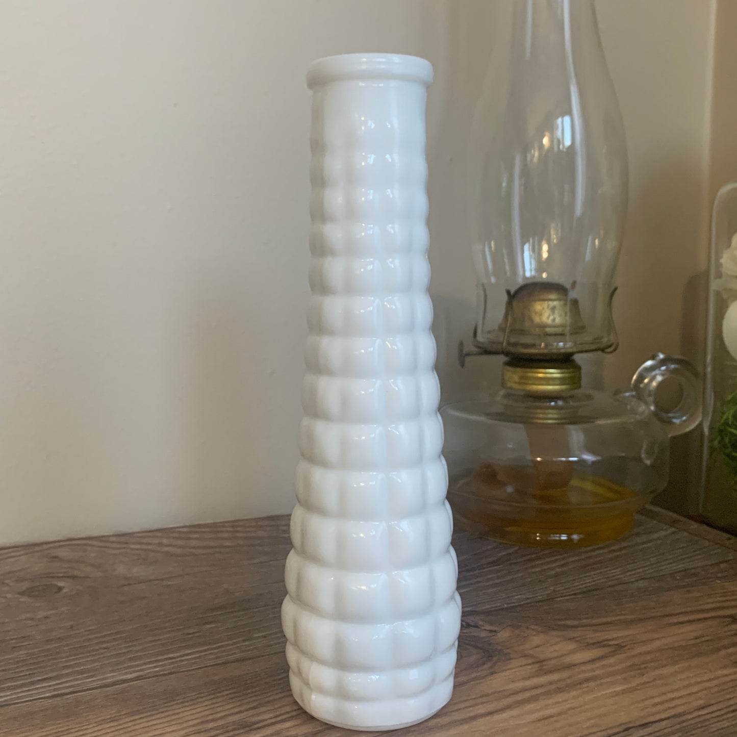 Milk Glass Bud Vase with Raised Waffle Pattern