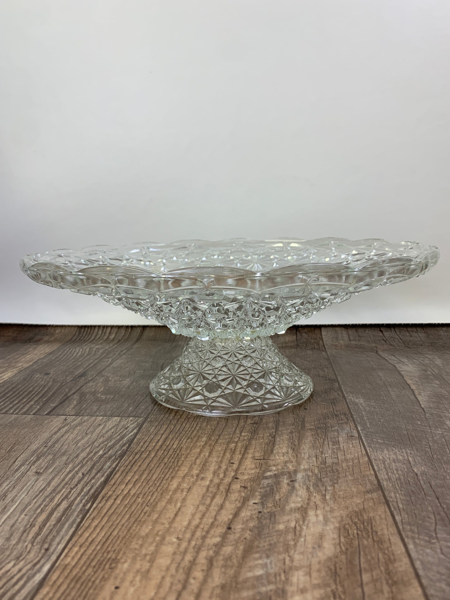 Large Fruit Bowl Vintage Low Bowl Daisy and Button Pressed Glass Footed Tray Large Pedestal Dish