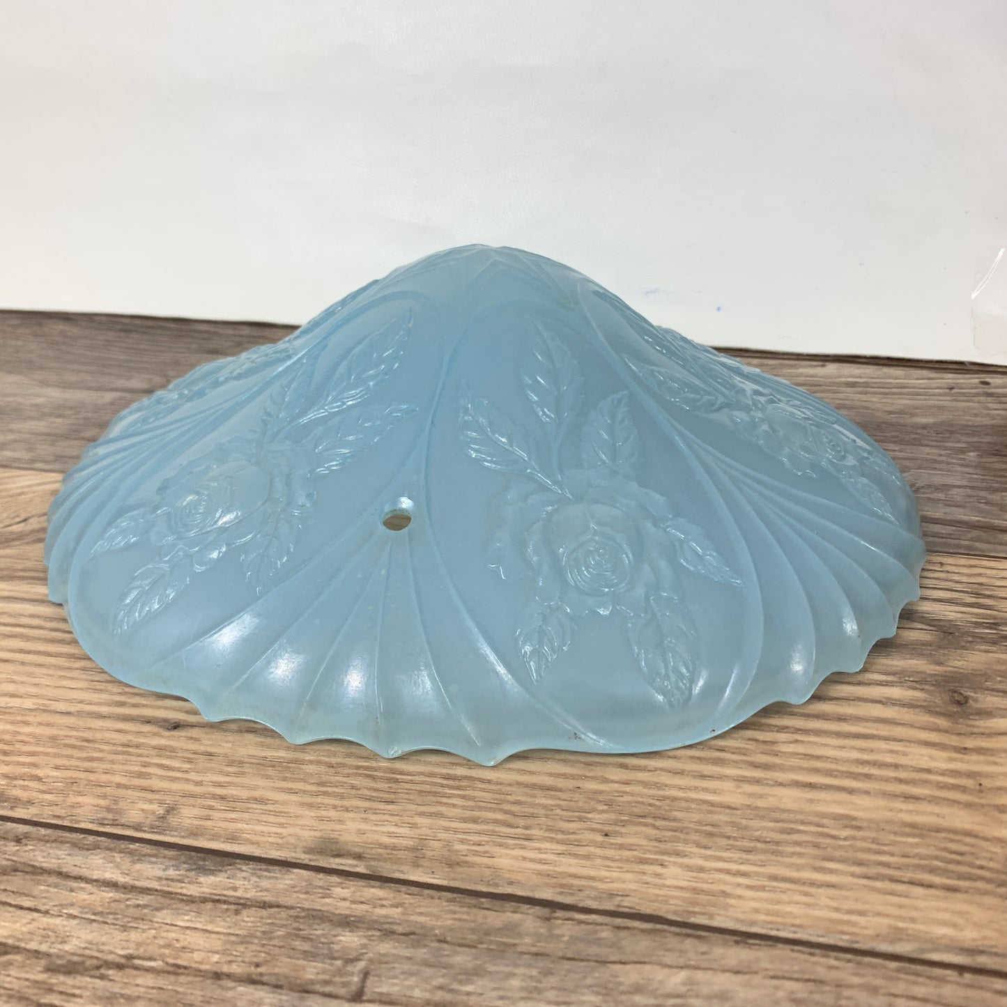 Antique Glass Lamp Shade, Blue 3 Hole Light Cover with Raised Floral Pattern