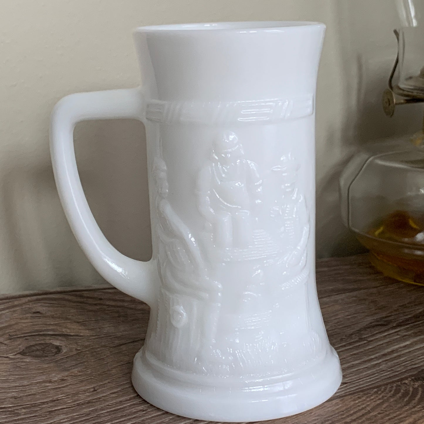 Milk Glass Stein w Raised Pattern Vintage Federal Glass Milk Glass Steins Set of 2