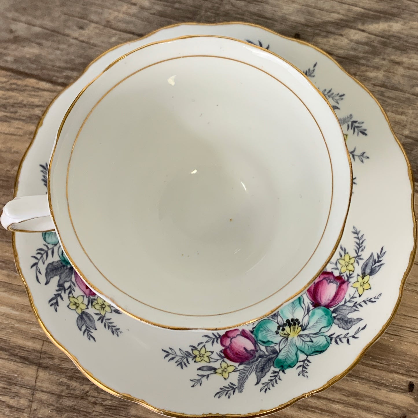 Colclough Hand Painted Teacup with Pink and Teal Flowers