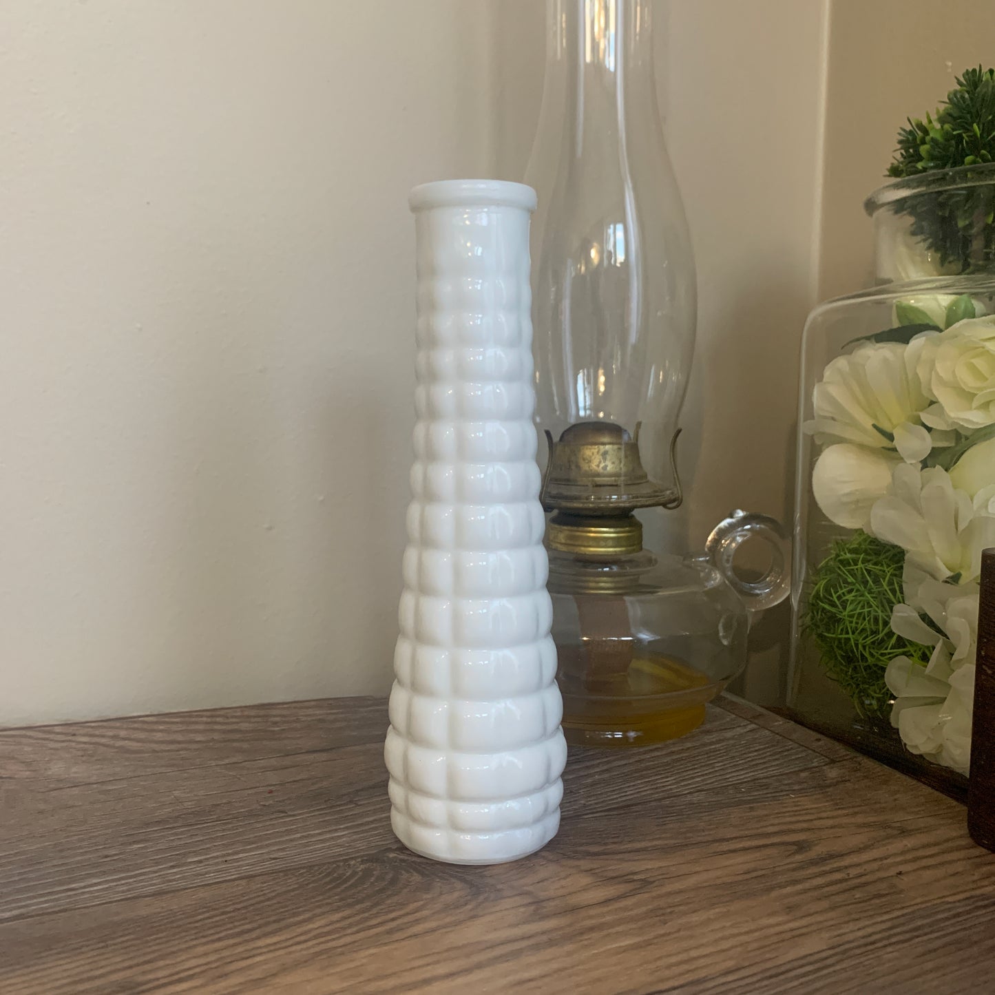 Milk Glass Bud Vase with Raised Waffle Pattern