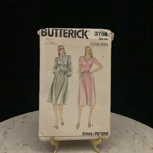 Misses Dress Pattern size 16 Butterick 3708 Vintage Dress Pattern