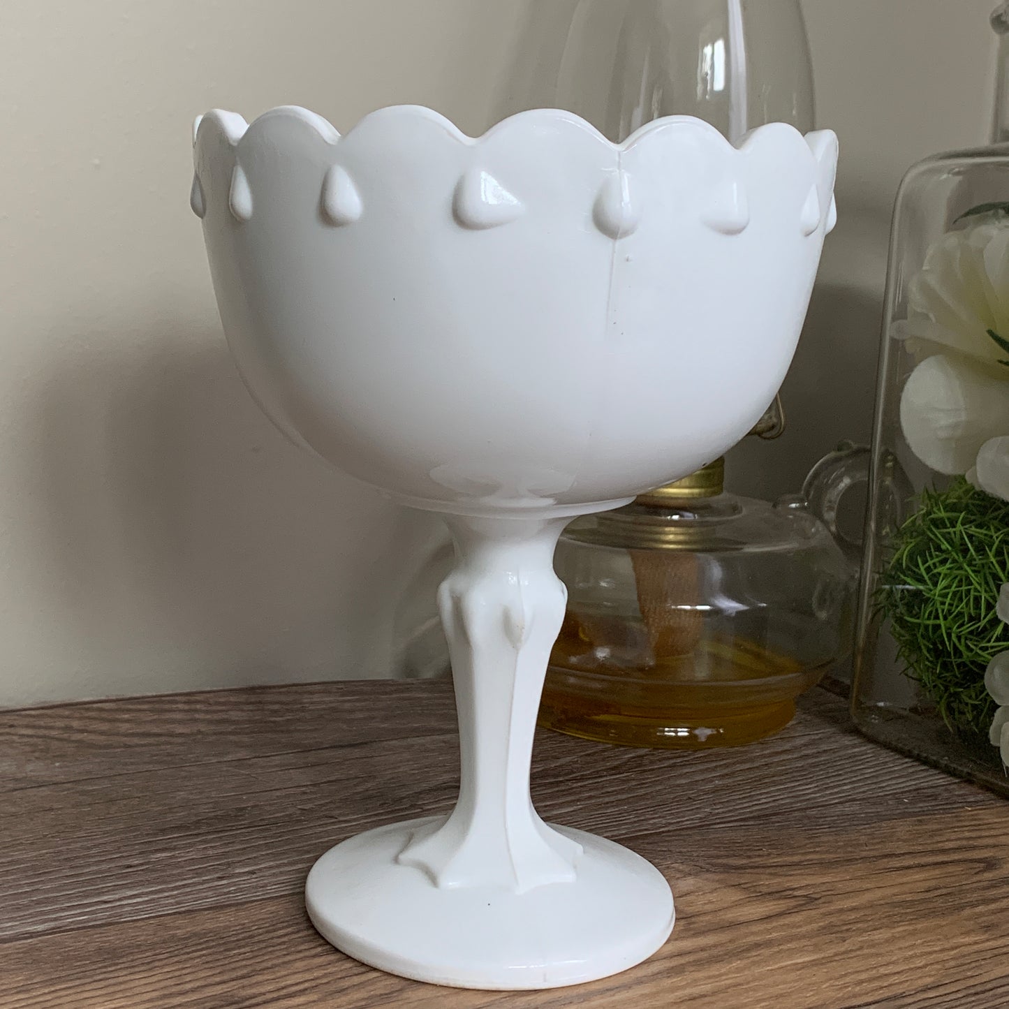 Vintage Milk Glass Pedestal Dish Indiana Glass Teardrop Small Milk Glass Compote