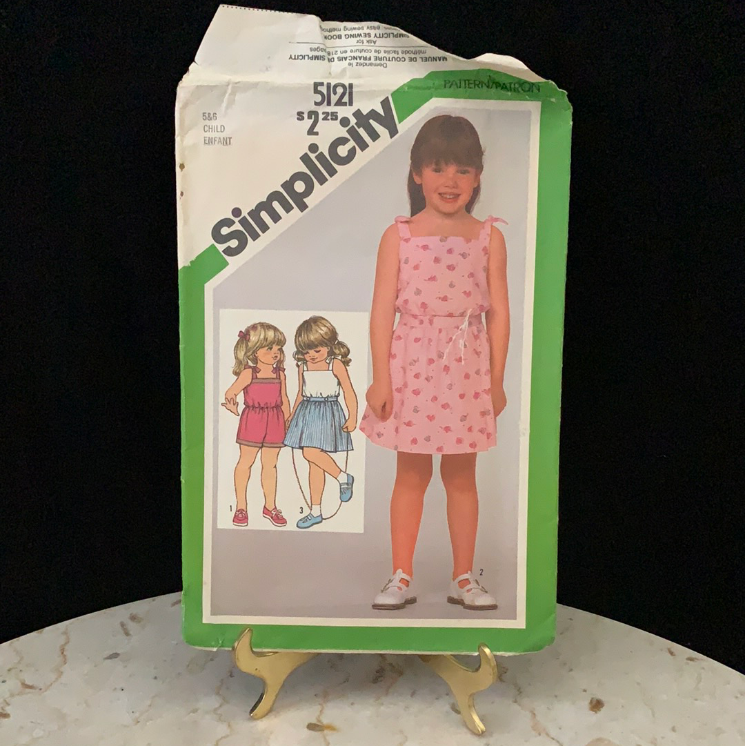 Girls Romper Vintage Sewing Pattern size 5 6 Simplicity 5121