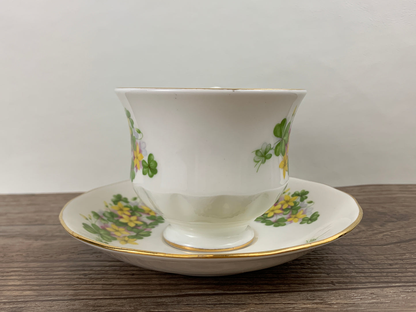 Vintage Teacup with Green Shamrocks and Yellow Flowers