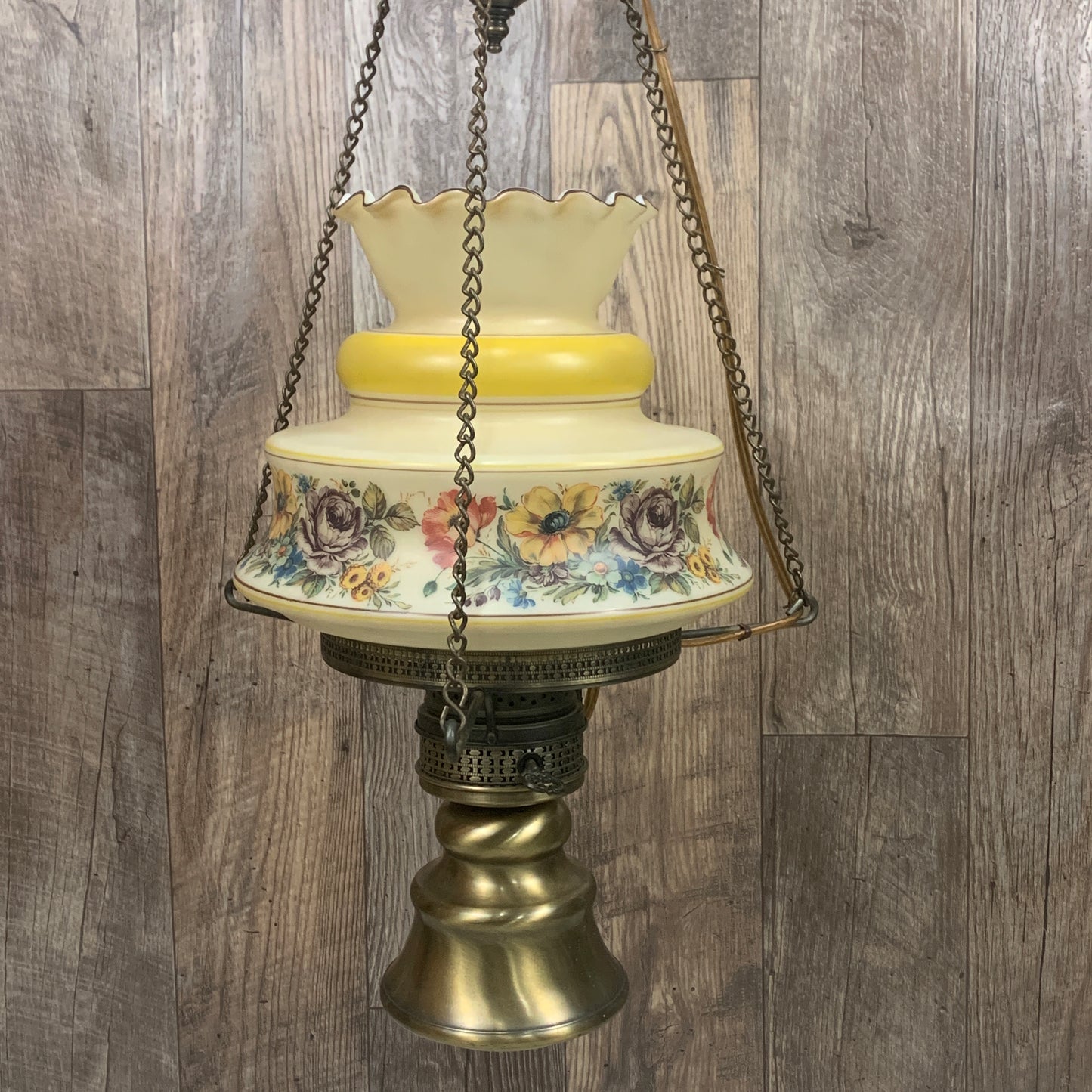 Hanging Swag Lamp with Cased Glass Floral Shade