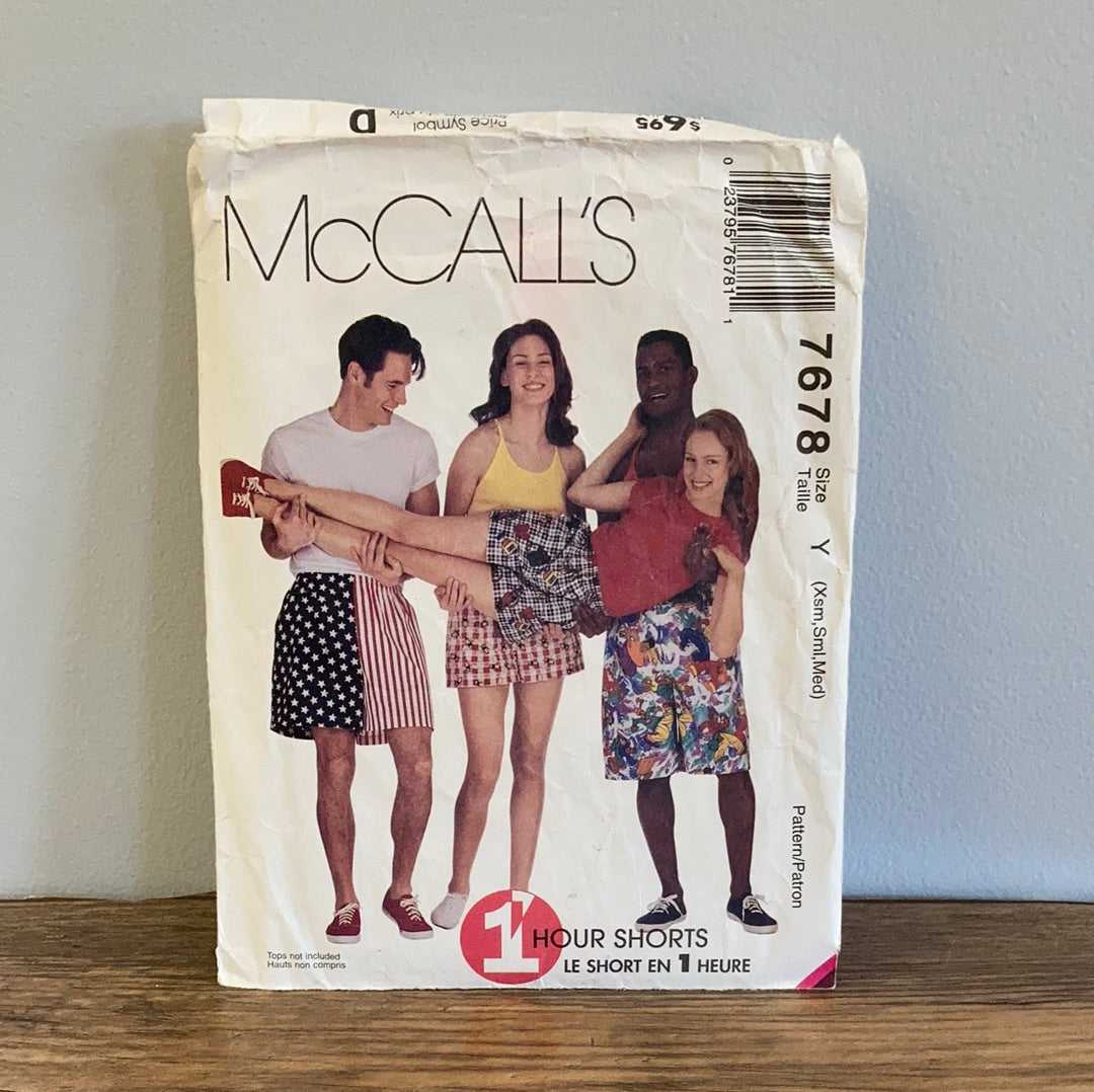 Misses and Mens Pull On Shorts in Three Lengths Sewing Pattern Size XS to S McCalls 7678