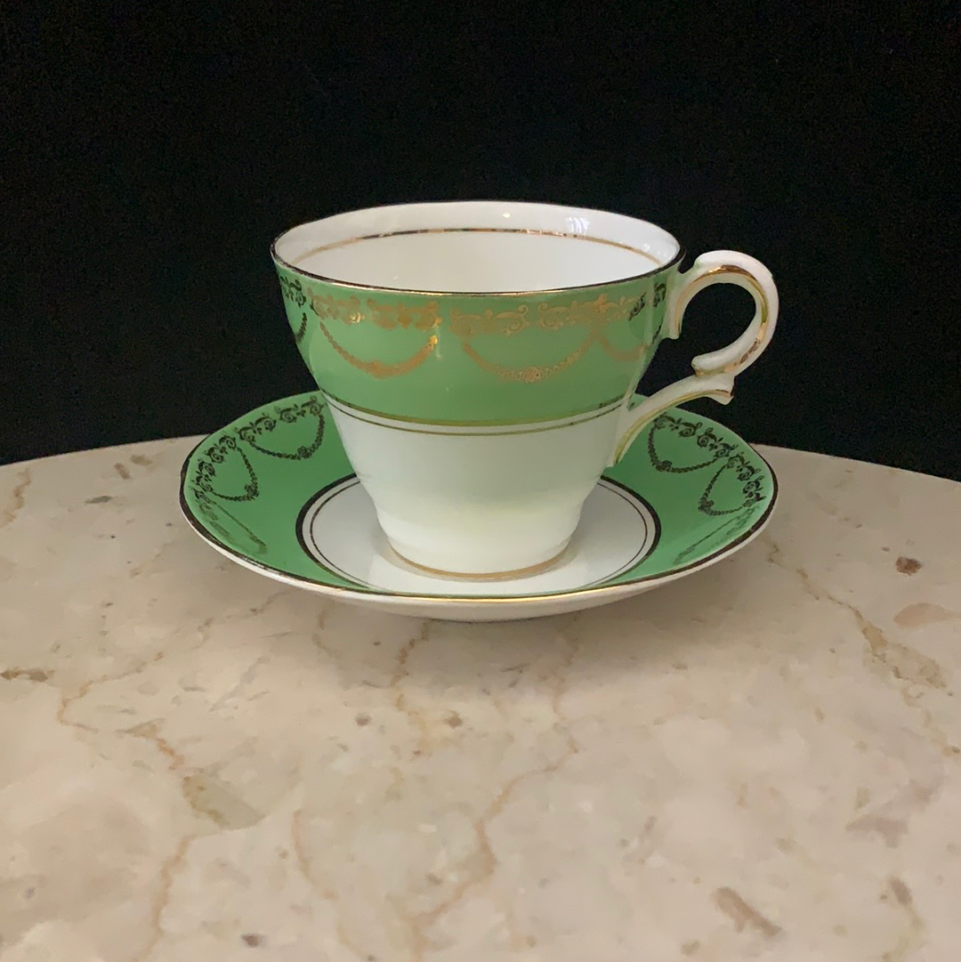 Green and Gold Vintage Bone China Tea Cup Salisbury China Vintage Teacup