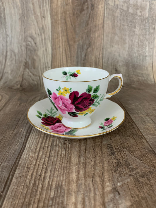 Pink and Red Floral Teacup and Saucer Gifts for Mom Vintage China Teacups