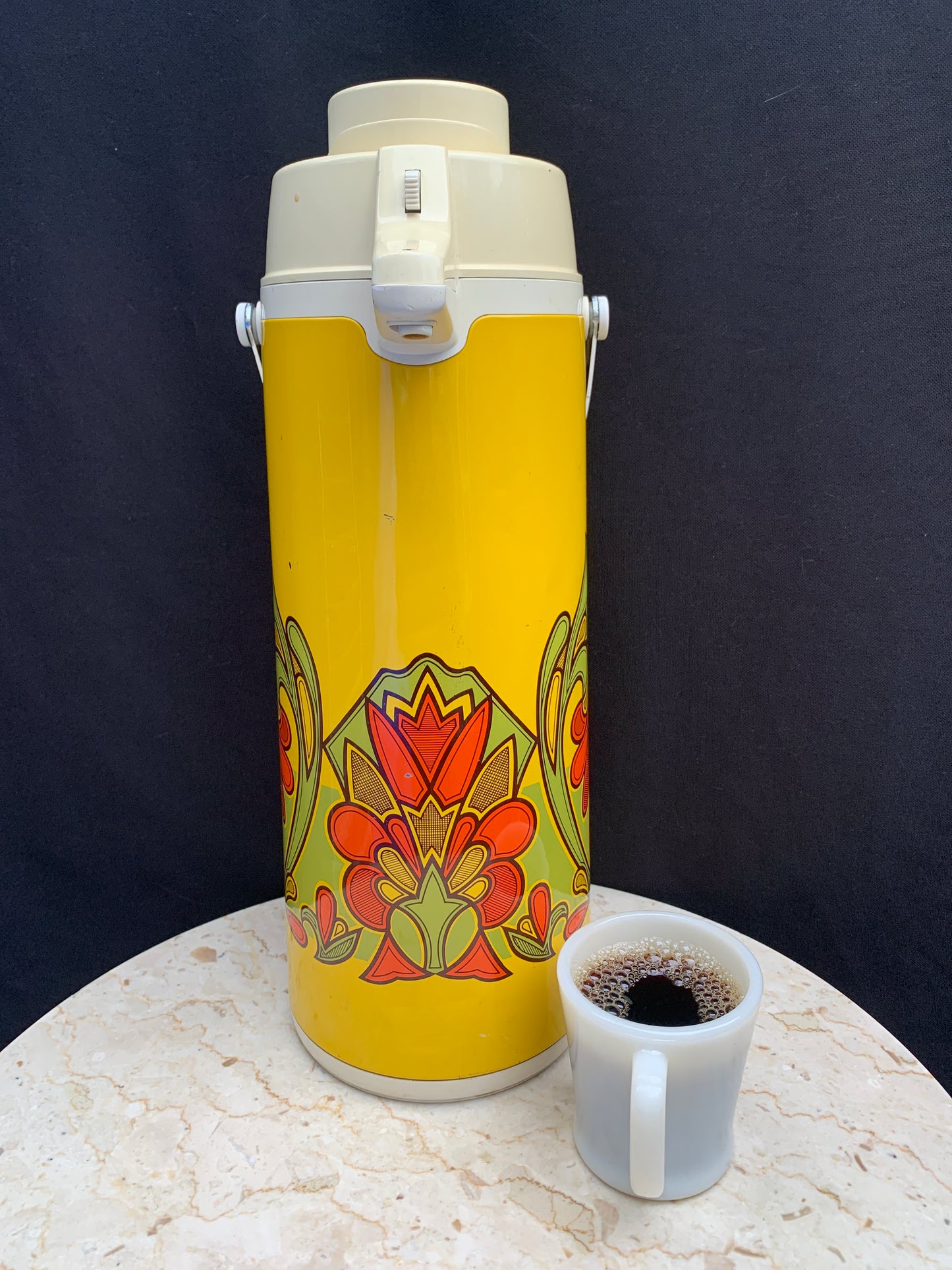 Vintage Insulated Thermos  Mid Century Coffee Server Vintage  Insulated Carafe Vintage 70s Psychedelic Pattern