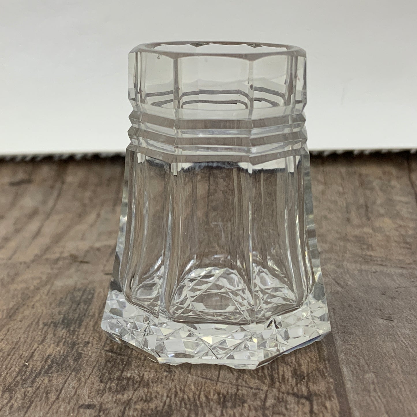 Vintage Glass Octagon-Shaped Toothpick Holder with Patterned Base