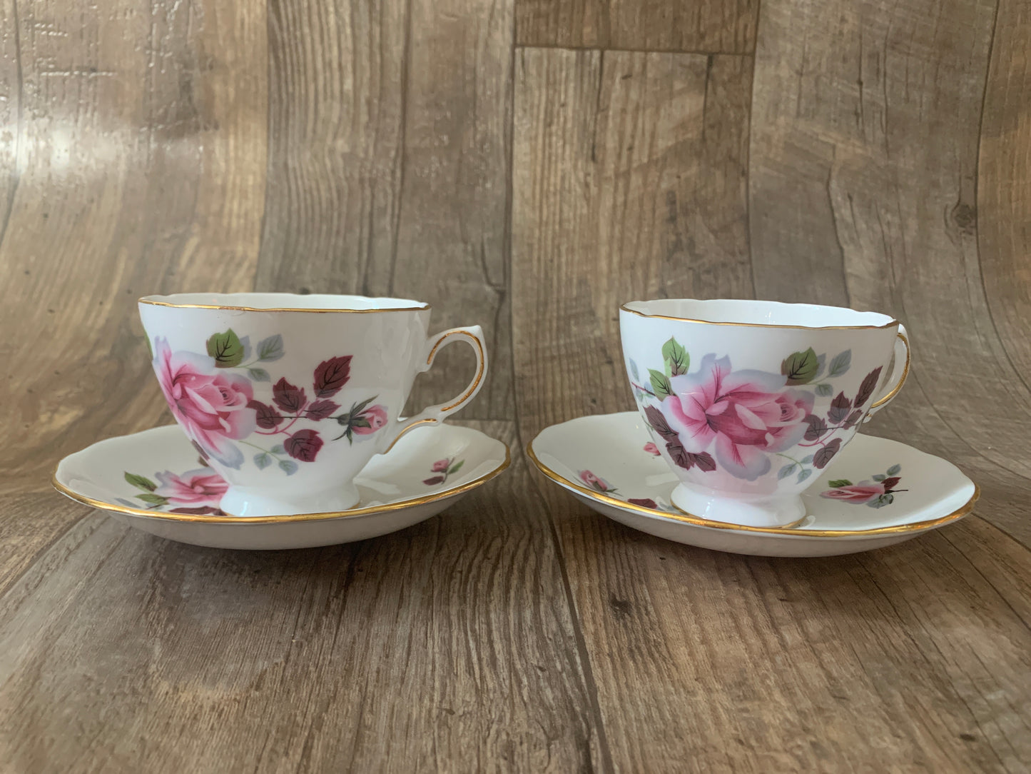 Set of Two Matching Pink Floral Teacups