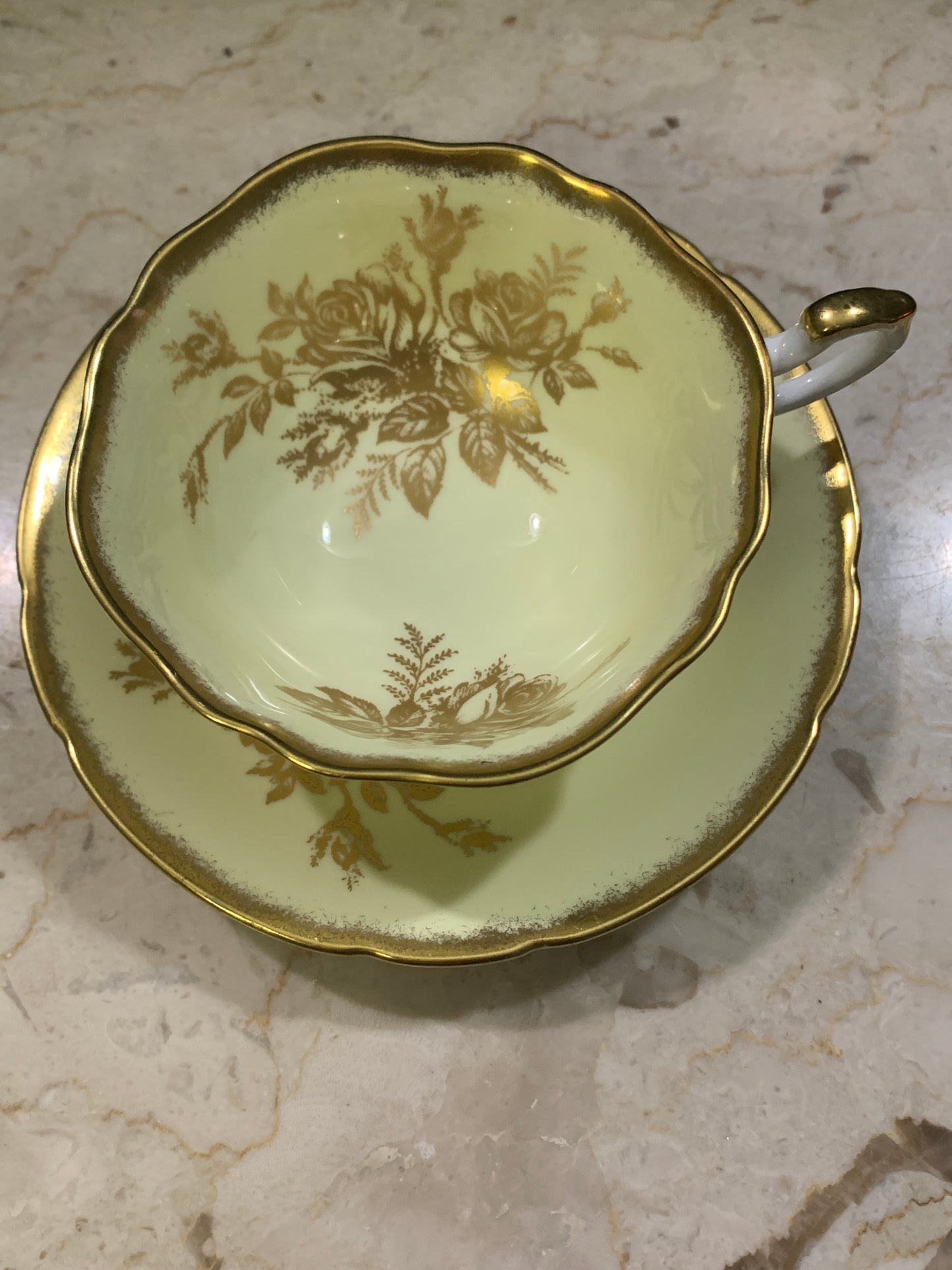 Yellow and Gold Vintage Tea Cup Paragon Wide Mouth Teacup and Saucer