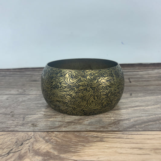 Brass Bangle with Engraved Floral Pattern, Thick Chunky Boho Bracelet