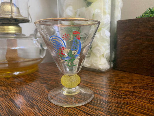 Small Blown Glass Cup Shot Glass Rooster Pattern