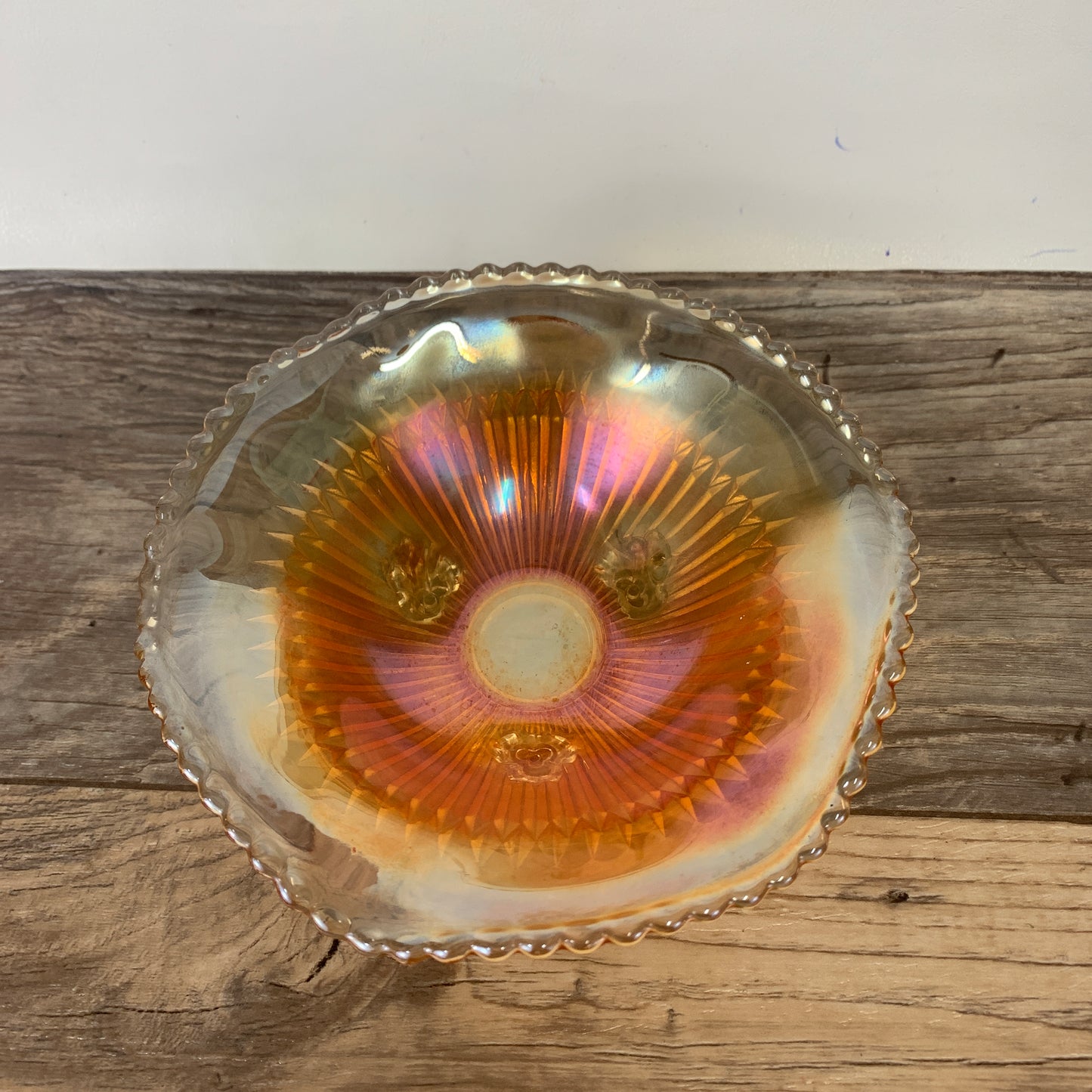 Vintage Marigold Carnival Glass Footed Bowl