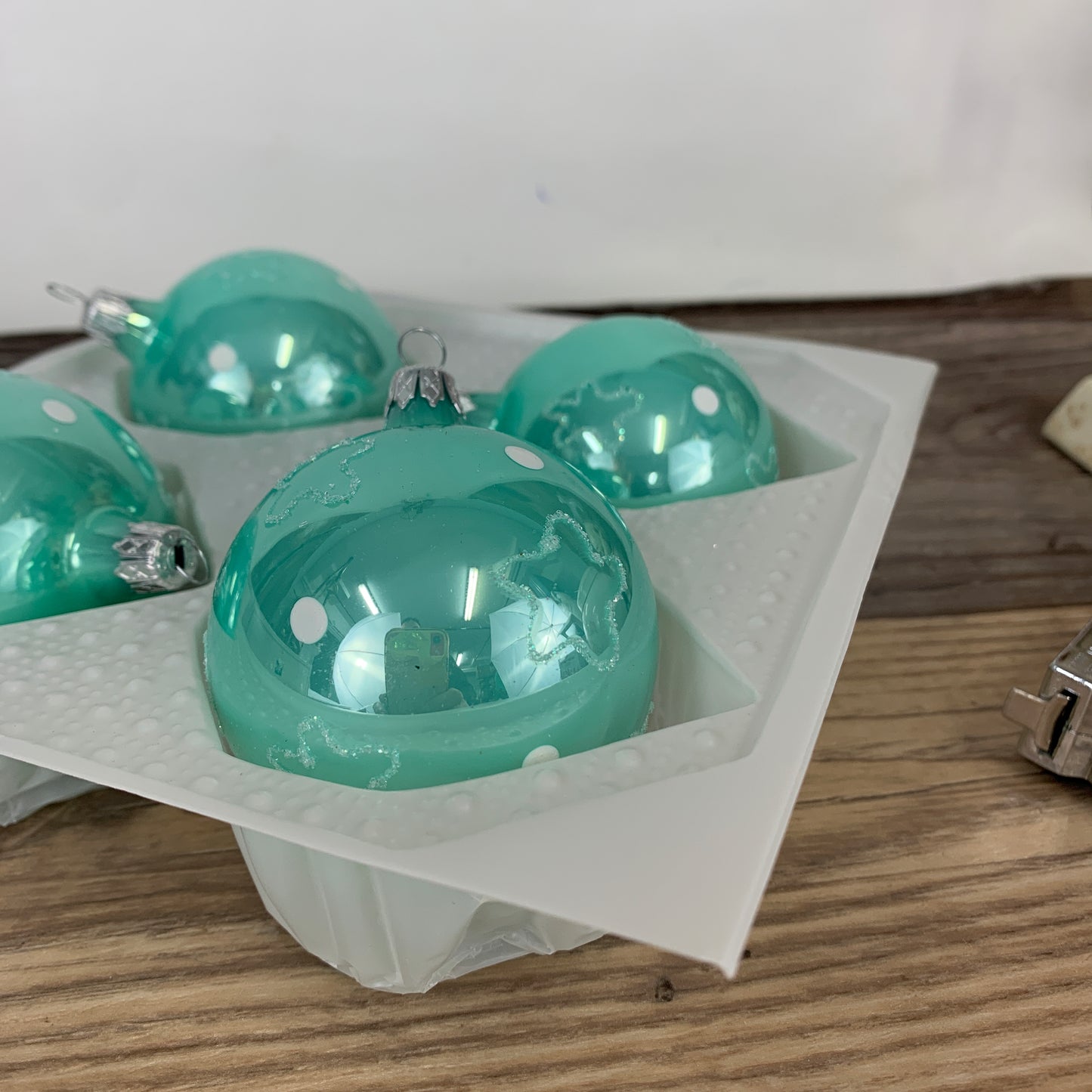 Teal Hand Decorated Glass Christmas Ornaments