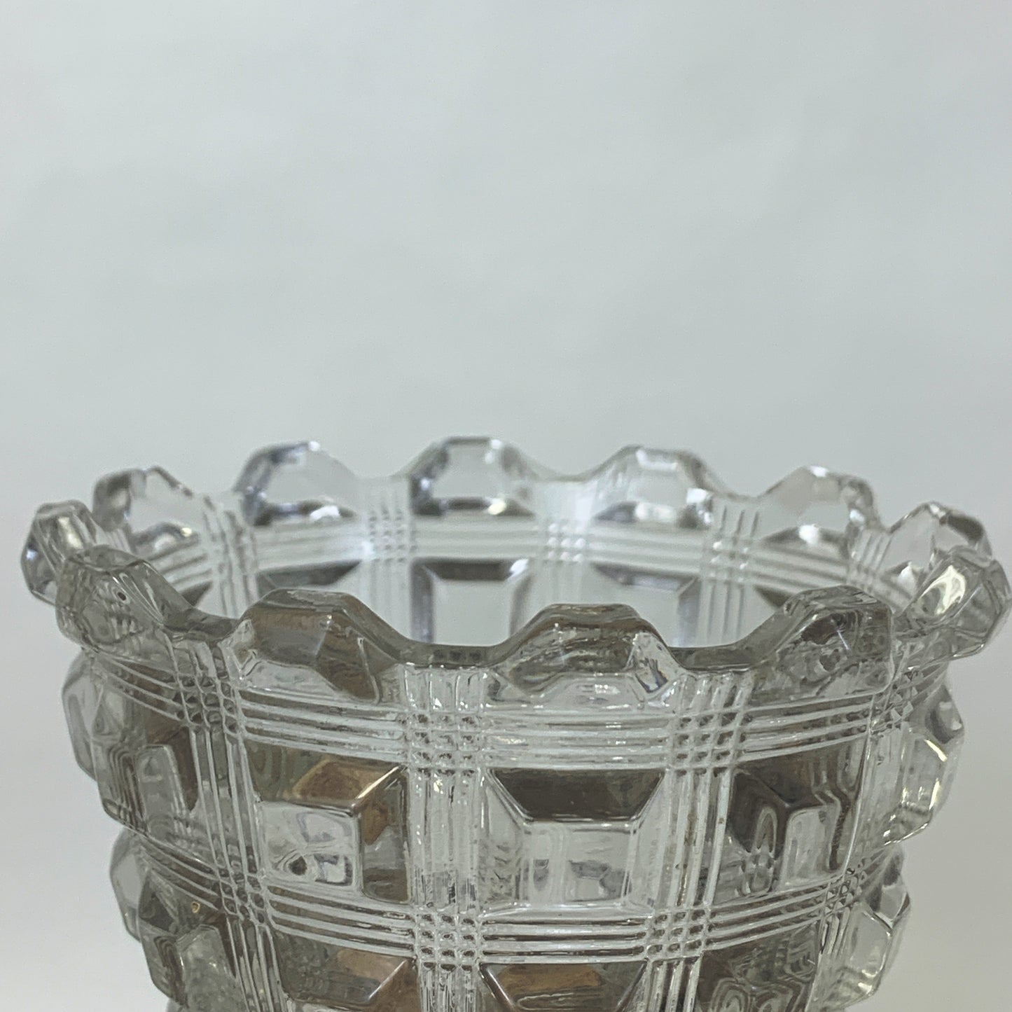 Antique Glass Vase with Square Pattern. Clear Pressed Glass Vase EAPG