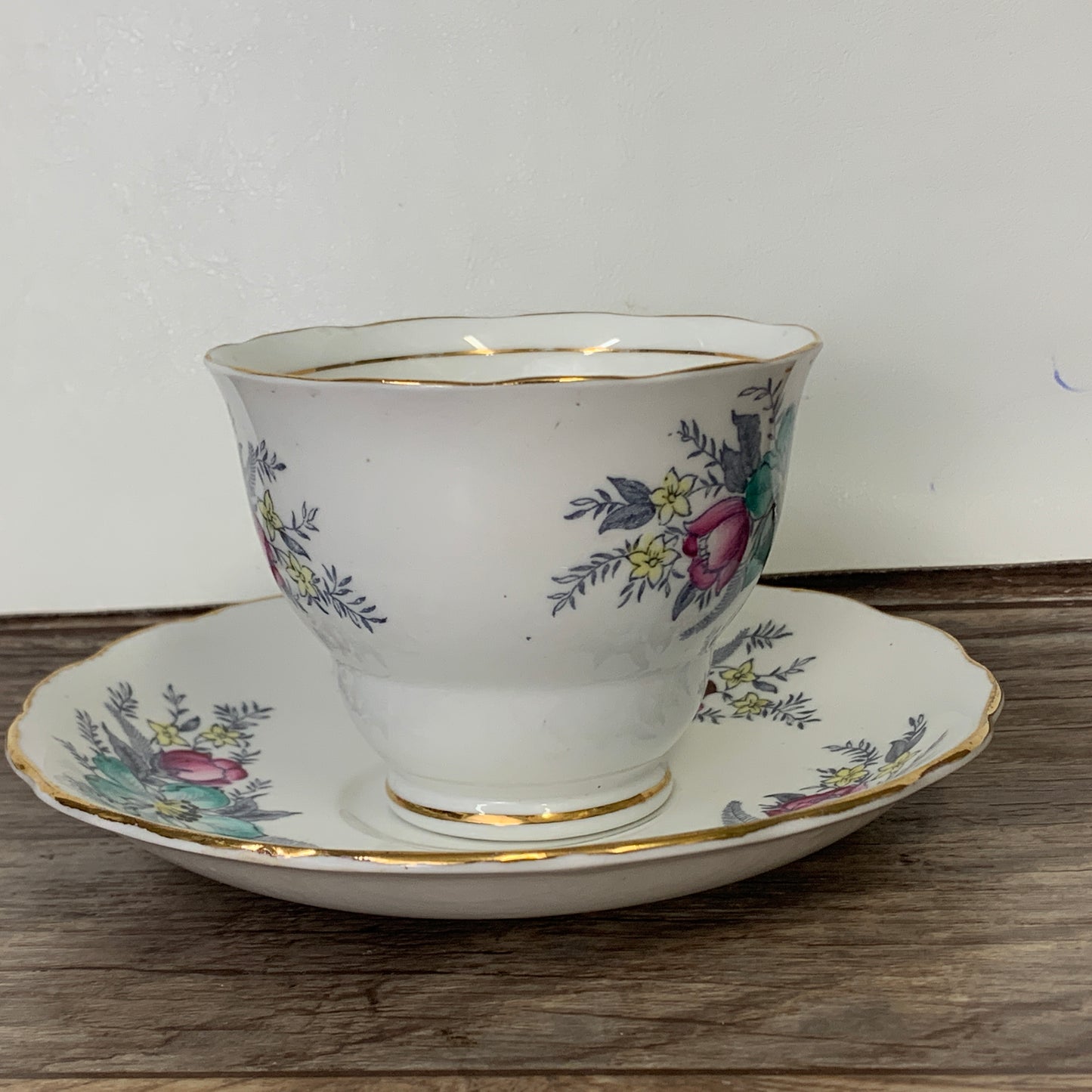 Colclough Hand Painted Teacup with Pink and Teal Flowers