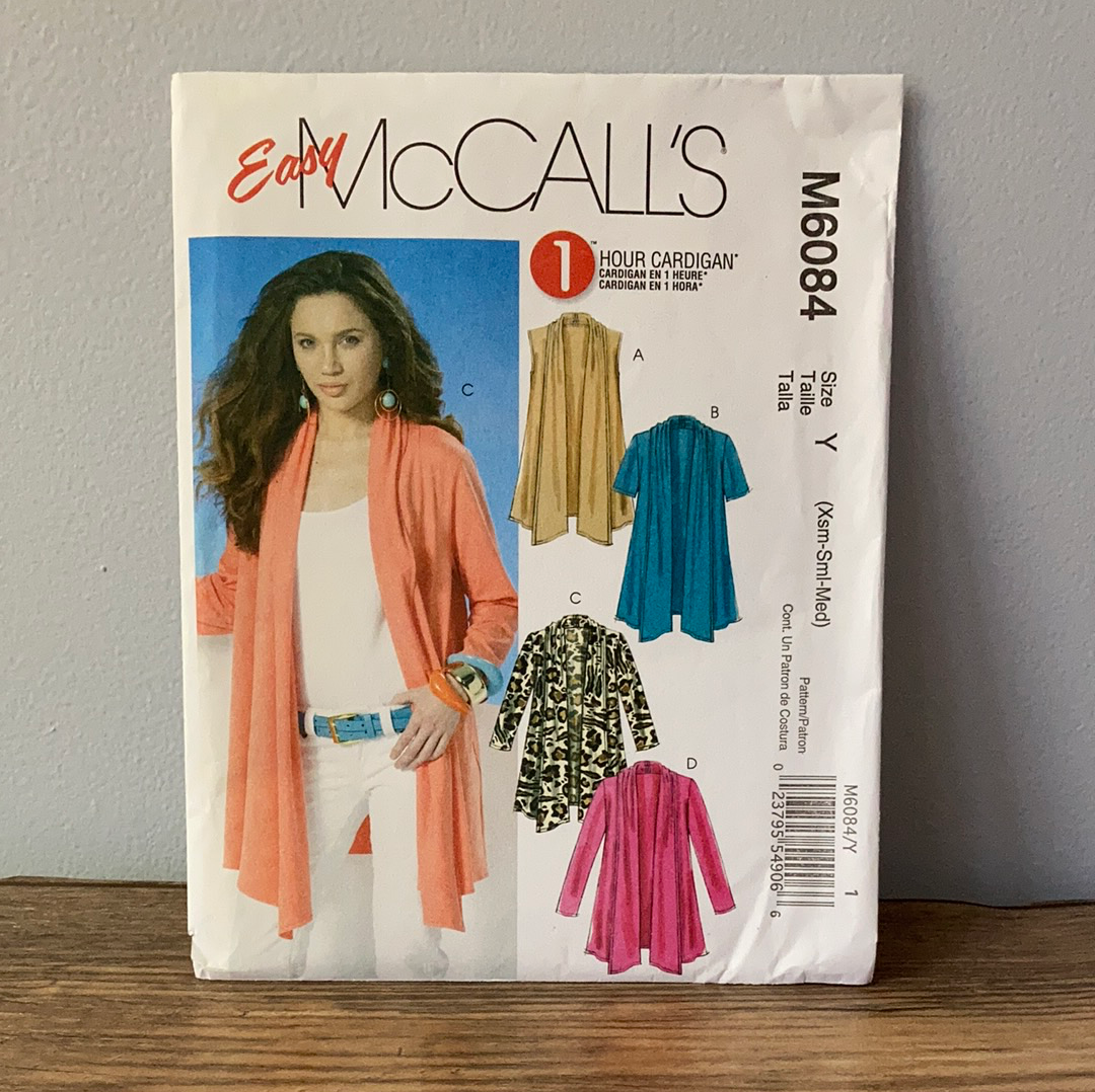 Misses Shawl Collar Cardigan with Short Long or No Sleeves Sewing Pattern Size XS to M McCalls 6084