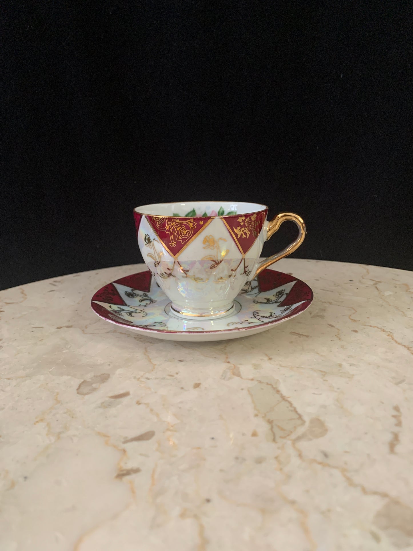 Burgundy Luster Ware Tea Cup and Saucer Made in Japan