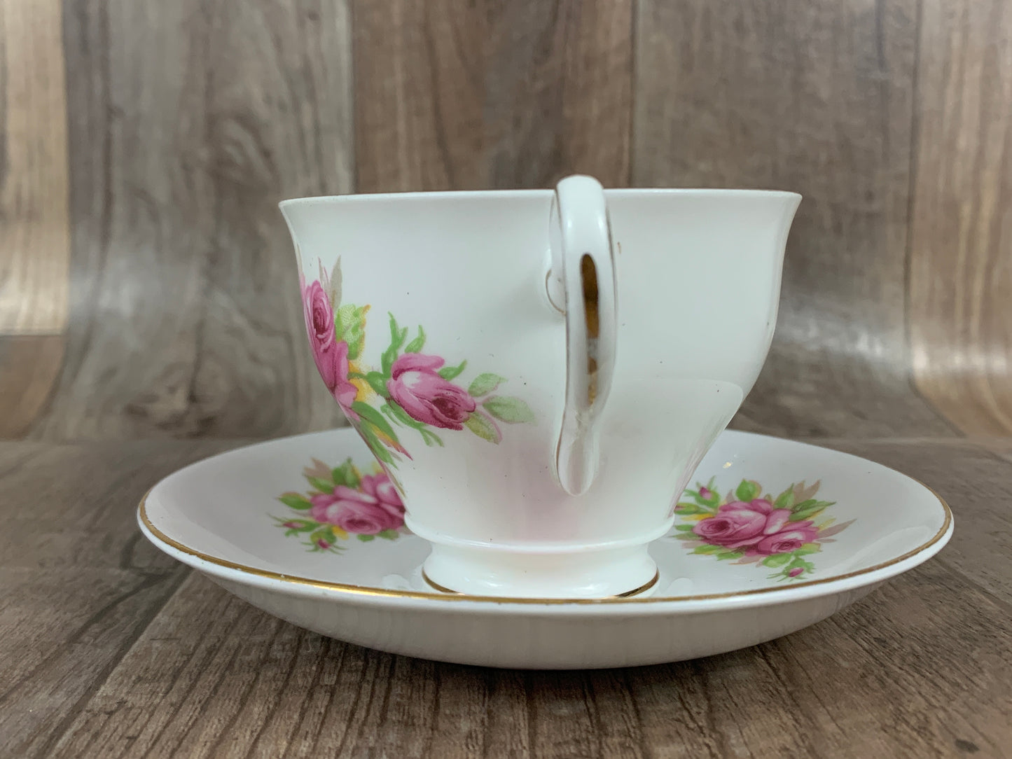 Pink Floral Vintage Teacup and Saucer Made in England Bone China Vintage Tea Cup