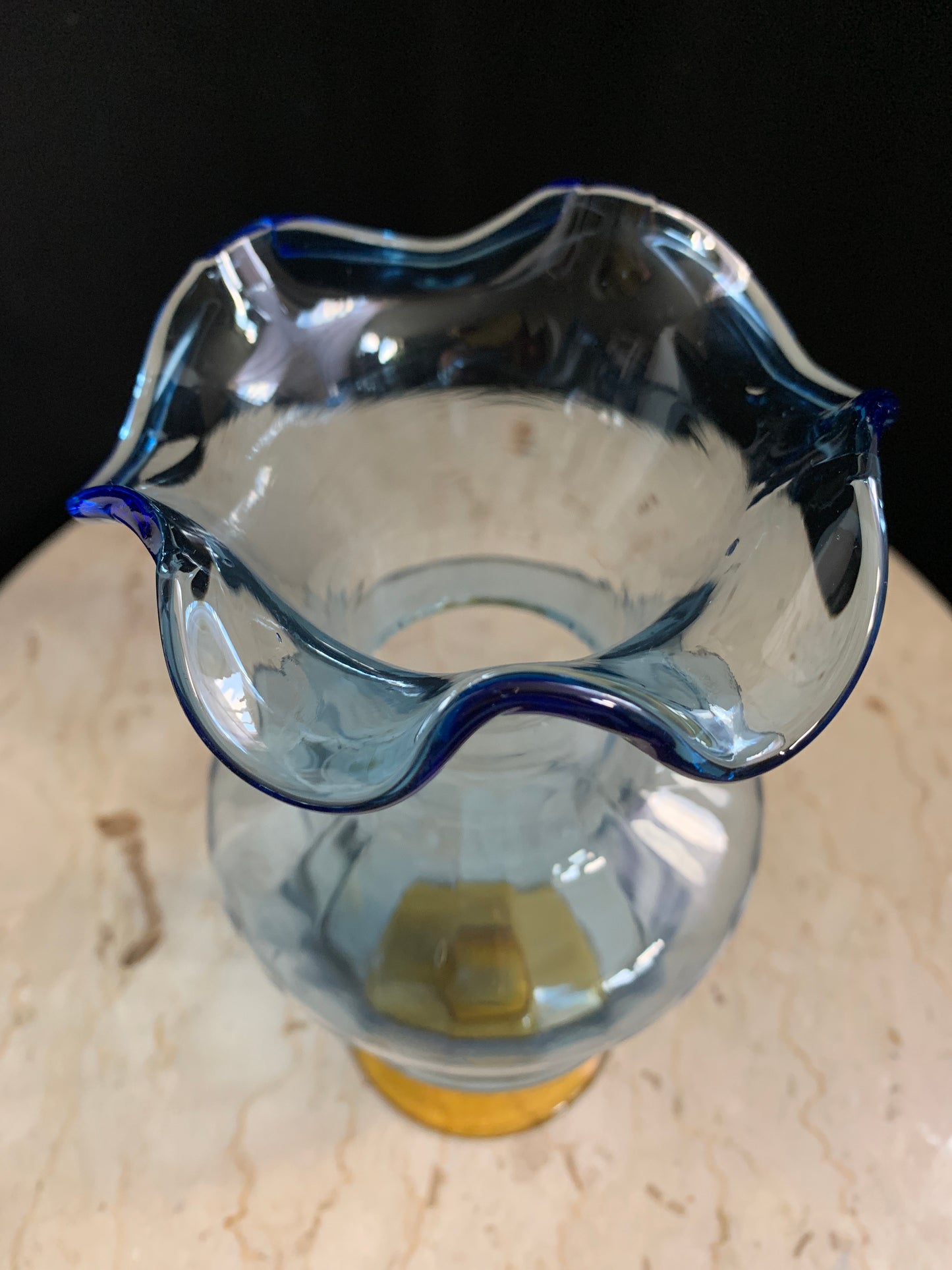 Vintage Blue and Amber Blown Glass Vase Unique Vase Collectible Glass