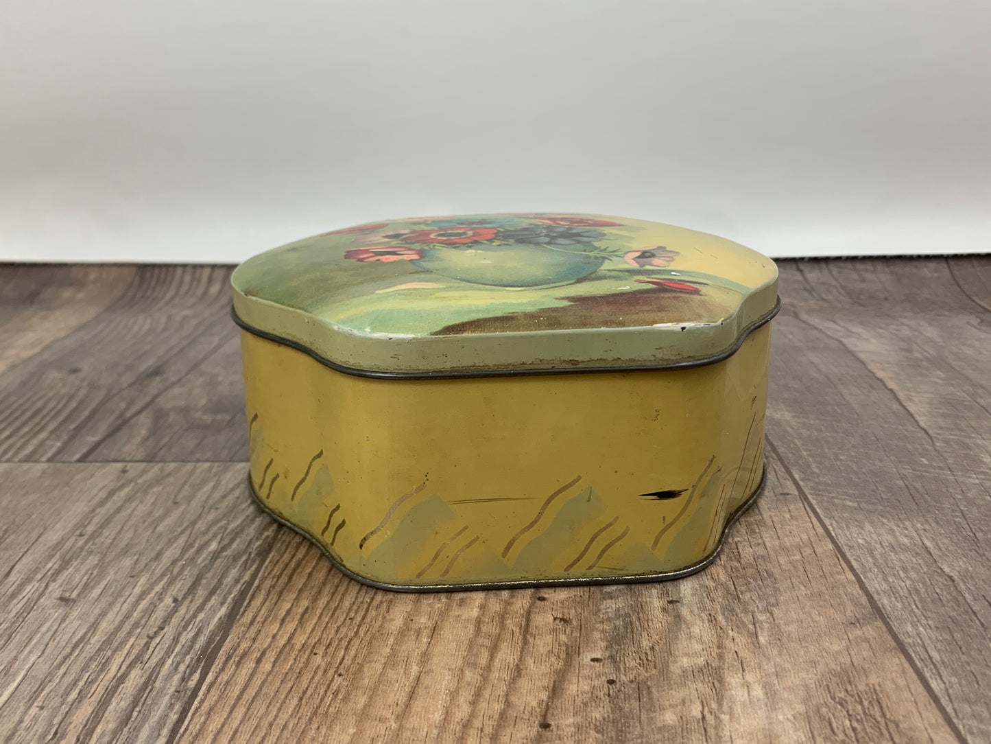 Vintage Cookie Tin with Hinged Lid Floral Design