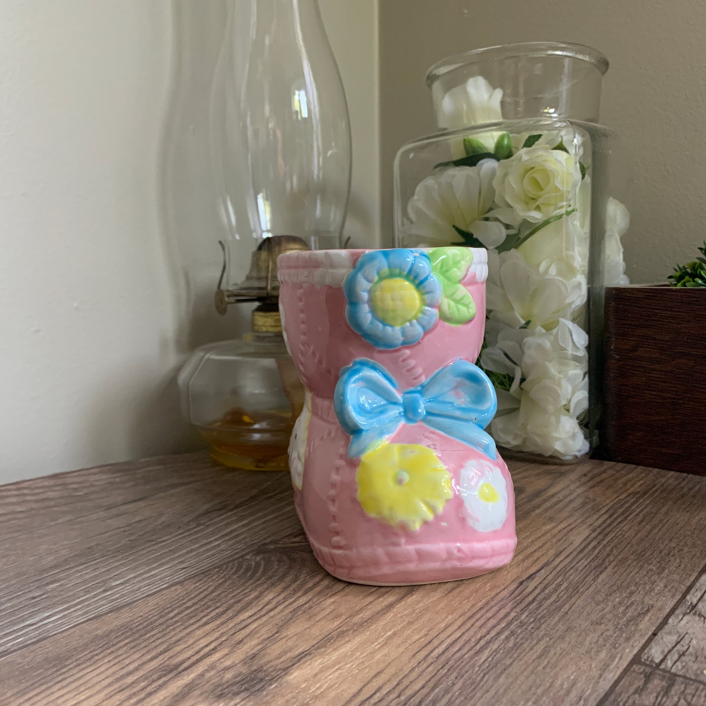 Pink Baby Bootie Ceramic Planter or Flower Vase Shower Gifts for Baby Girl