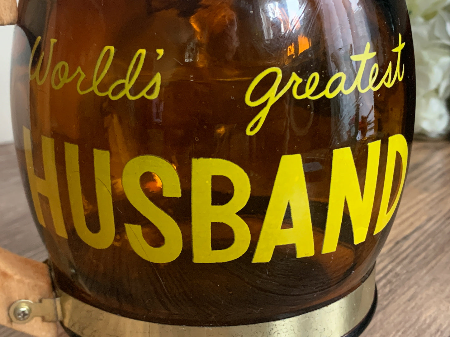 World's Greatest Husband Extra Large Vintage Amber Glass Mug Man Cave Gifts for Husband