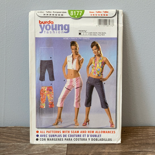 Ladies Capri Pants with Pocket variation Sewing Pattern Size 8 to 12 Burda 8177