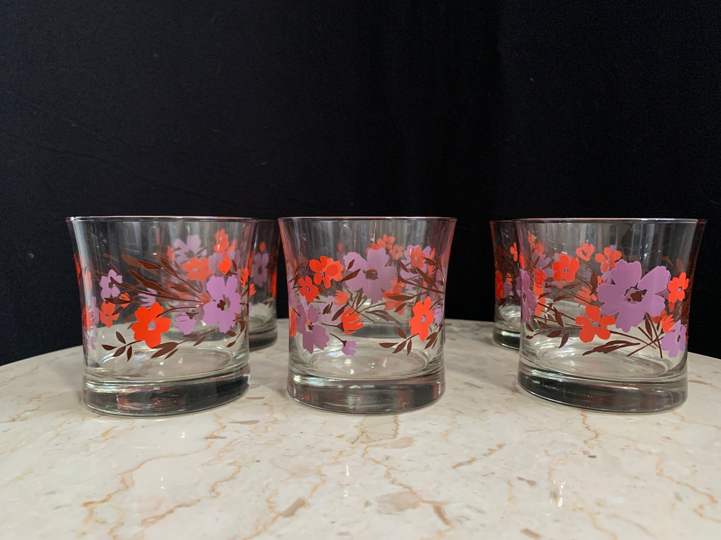 Vintage Juice Glass Set with Floral Pattern