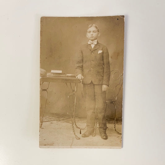 Antique Sepia Photographic Post Card of a Young Mike Standing