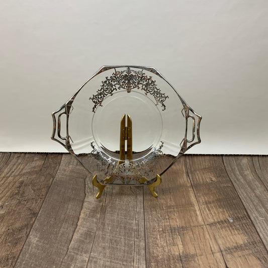 Clear Glass Vintage Plate with Silver Overlay