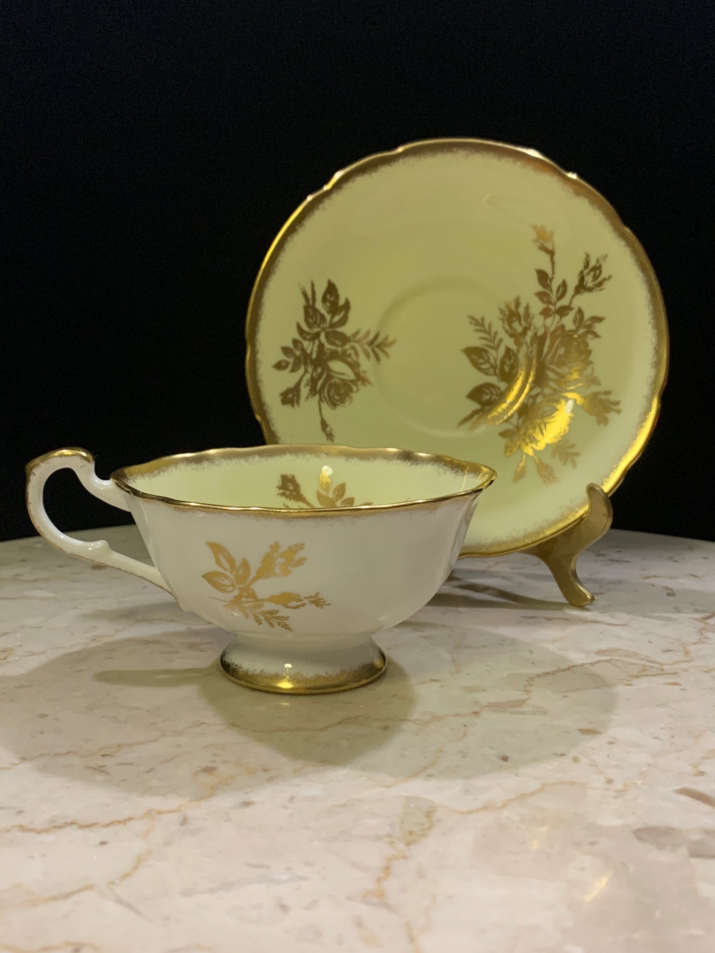 Yellow and Gold Vintage Tea Cup Paragon Wide Mouth Teacup and Saucer