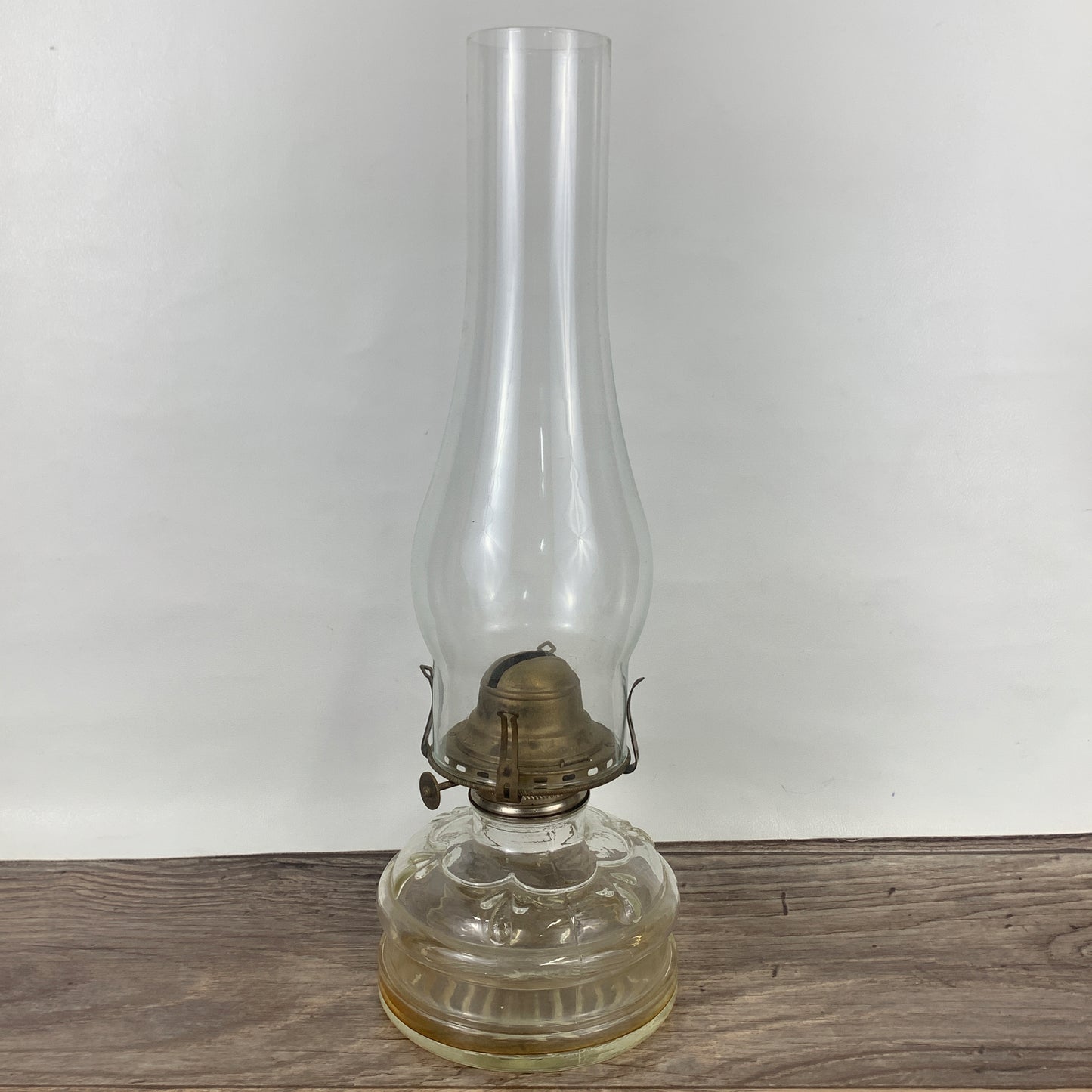 Vintage Glass Oil Lamp with Raised Design and Tall Hurricane Shade